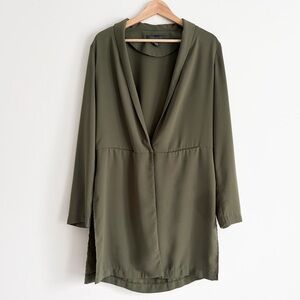 Suzy Shier Olive Green Open-Front Longline Blazer - Size Medium